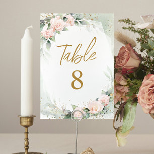 Feminine Soft Pink Flowers Communion Table Numbers