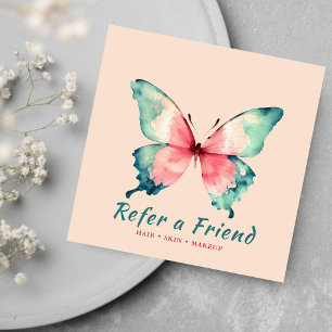 Feminine Soft Pink Watercolor Butterfly Beauty  Referral Card