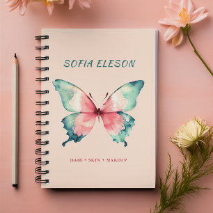 Feminine Soft Pink Watercolor Butterfly Salon Notebook