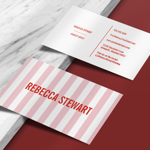 Feminine Stripes Simple Modern Pink Professional Business Card