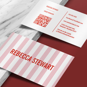 Feminine Stripes Simple Modern Pink Professional Business Card