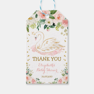 Feminine Swan Princess Floral Rose Birthday Gift Tags