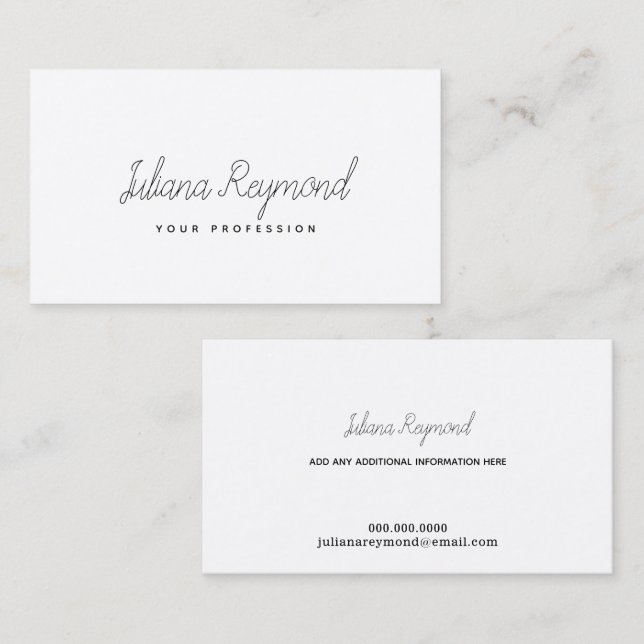 feminine thin handwritten cursive on white business card (Front/Back)