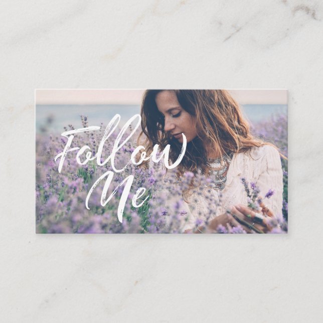 Feminine & Trendy Follow Me Social Media Photo Business Card (Front)
