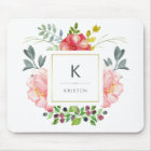 Feminine Trendy Watercolor Peony Flowers Monogram