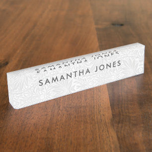 Feminine Unique White Personalized Custom Desk Nameplate