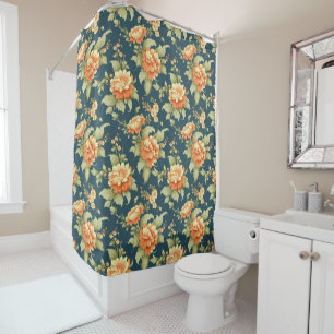 feminine vintage blue floral old style shower curtain
