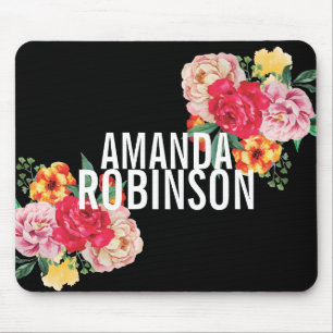Feminine Vintage Florals Peony Bold Text Mouse Pad