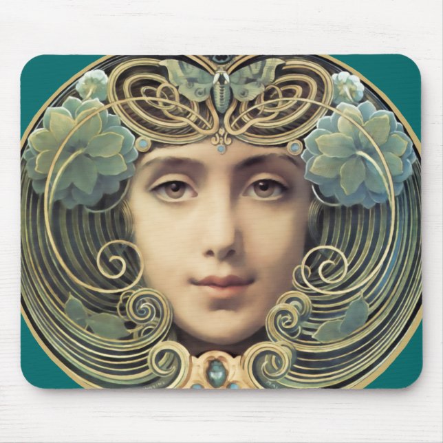 Feminine Vintage Nouveau Beauty Mouse Pad (Front)