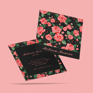 Feminine Vintage Pink Roses Botanical Typography Square Business Card