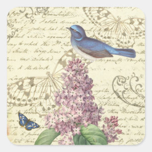 Feminine vintage sticker with bird and lilac