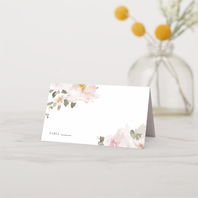 Feminine Watercolor Blush Flowers Floral Wedding Place Card (Front)