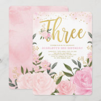 Feminine Watercolor Blush Pink Floral 3rd Birthday