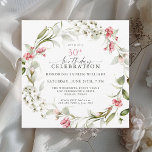Feminine Watercolor Floral 30th Birthday Party Invitation<br><div class="desc">This unique square 30th birthday party invitation has delicate watercolor spring blossoms and wildflowers encircling the your text in a wreath. Colours include shades of pink from pastel to vibrant deep pink along with beige florals and wispy greenery. Personalise the text template with your details. You can change the title...</div>