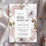 Feminine Watercolor Floral 80th Birthday Party Invitation<br><div class="desc">An elegant floral 80th birthday party invitation, this design features a clean white background with lovely winter ice pink roses framing the text. All of the text can be personalised with your custom party text, including the age. You can also use this invitation template for other ages by personalising the...</div>