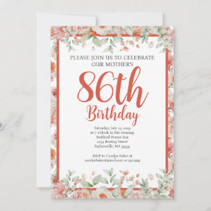 Feminine Watercolor Floral 86th Birthday Party Invitation