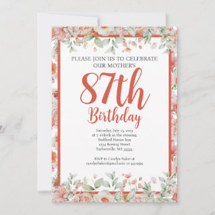Feminine Watercolor Floral 87th Birthday Party Invitation