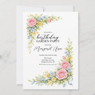 Feminine watercolor Floral Birthday Garden Party Invitation
