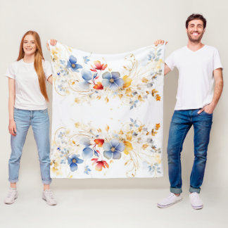 Feminine Watercolor floral fleece Blanket