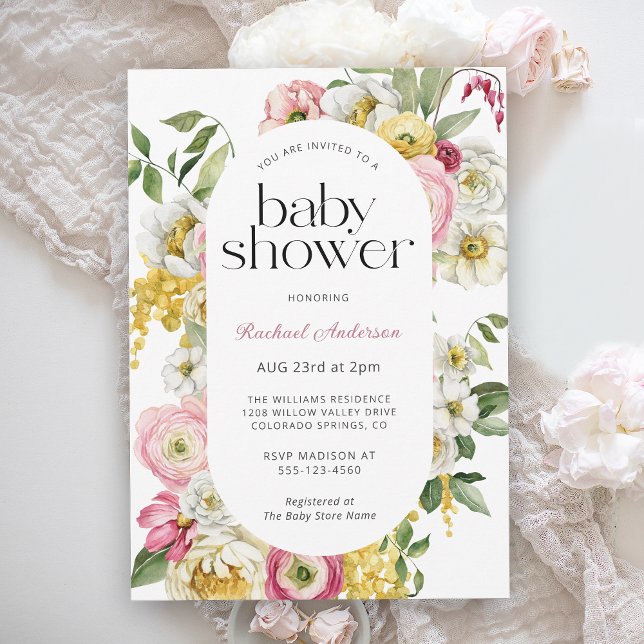 Feminine Watercolor Floral Girl Baby Shower Invitation (Creator Uploaded)