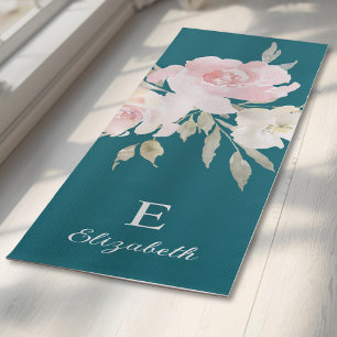 Feminine Watercolor Floral Monogram  Yoga Mat