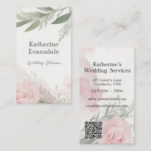 Feminine Watercolor Pink Peonies Wedding Planner Business Card
