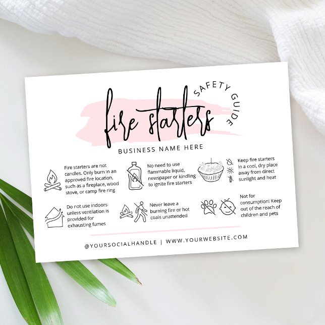 Feminine Wax Fire Starters Safety Instructions Business Card (Modern blush pink fire starters safety instructions cards with icons )