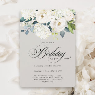 Feminine White Floral Birthday Party Invitation