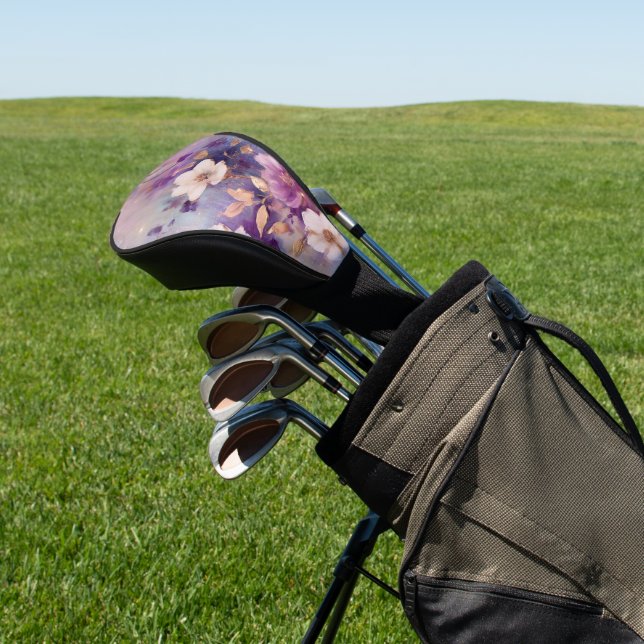 Feminine White Glam Gold Purple Floral Golf Head Cover (In Situ)