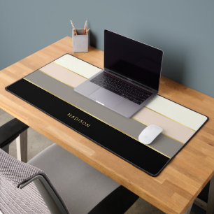 Feminine Wide Stripes with Your Name Desk Mat