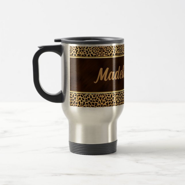 Feminine Wild Cheetah in Gold and Brown Travel Mug (Left)