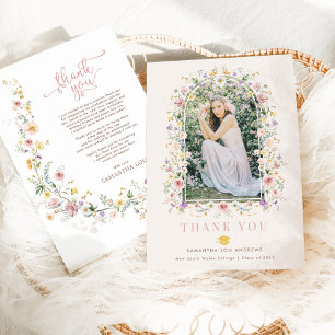 Feminine Wildflower Meadow Graduation Photo Thank You Card