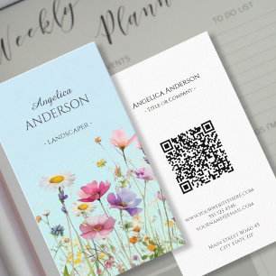 Feminine  Wildflower QR Vertical Business Card