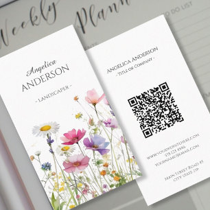 Feminine  Wildflower QR Vertical Business Card