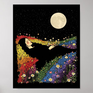 Feminine women's cute floral rainbow colour  poster