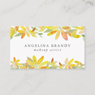 Feminine Yellow Watercolor Florals Business Card