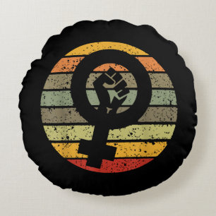 Feminism Symbol Design Retro Vintage, 70s 80s 90s Round Cushion