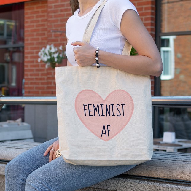 "Feminist AF" Pink Heart Tote Bag (Creator Uploaded)