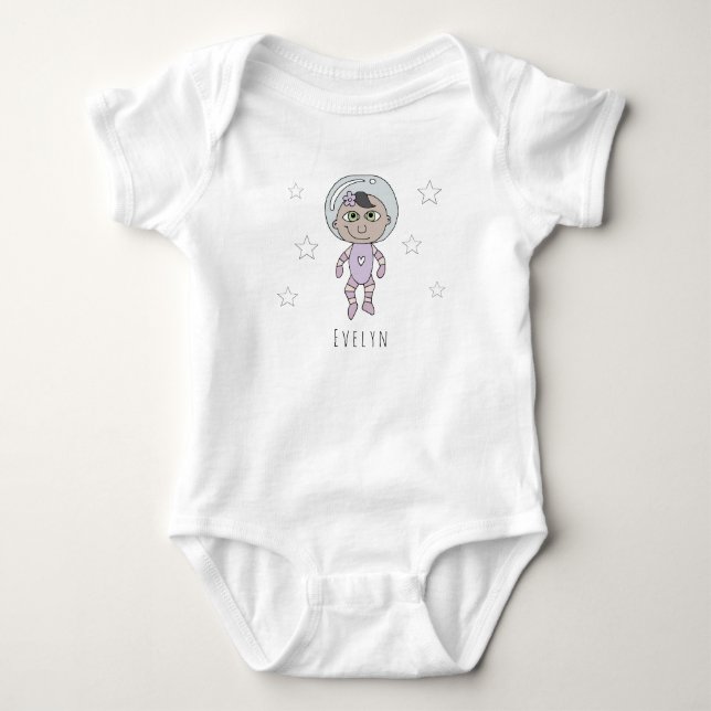 Feminist Baby Girl Astronaut Dream Doodle and Name Bodysuit (Front)