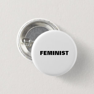 "feminist" black letters - white background 3 cm round badge