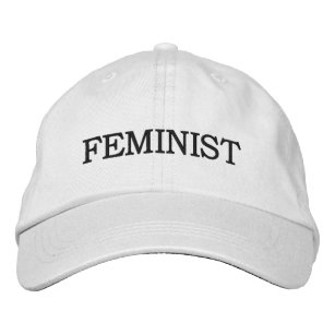 Feminist, black text embroidered hat