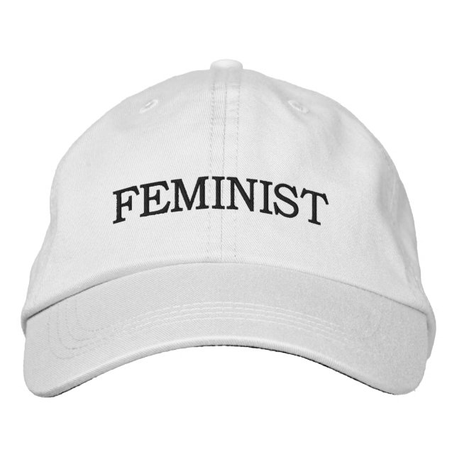 Feminist, black text embroidered hat (Front)