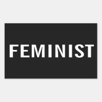 Feminist, bold white letters on black stickers