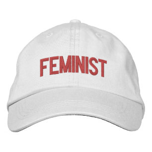 Feminist fuchsia hot pink white embroidered hat