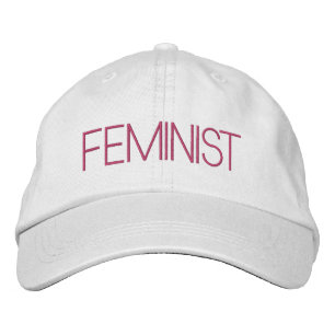 Feminist hot pink white embroidered hat