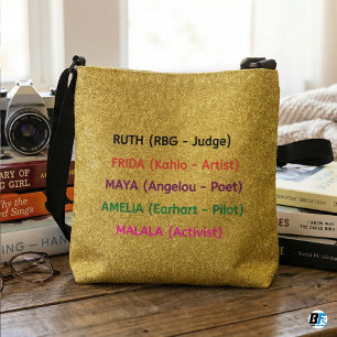 Feminist Icons Famous Women History Gold Glitter  Crossbody Bag