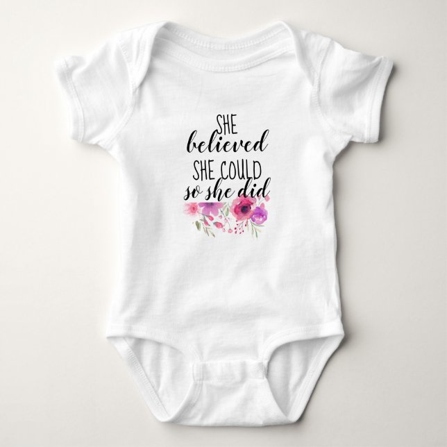 Feminist Pink Floral She Believed Baby Bodysuit (Front)
