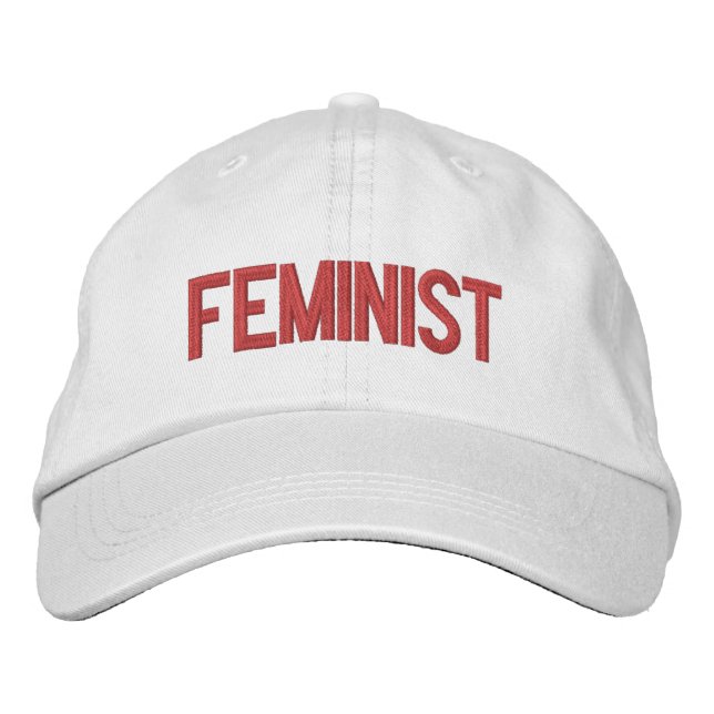 Feminist red grey modern embroidered hat (Front)