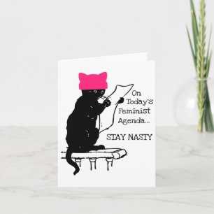 Feminist Resist Cat Pink Hat Stay Nasty  Card