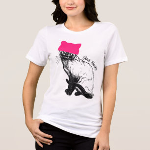 Feminist Resist Cat Pink Hat Stay Nasty Siamese  Tri-Blend Shirt